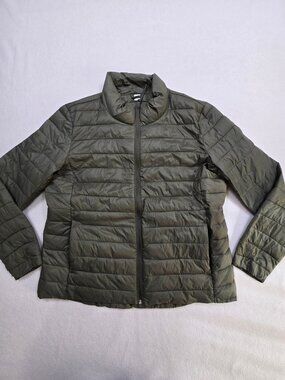 Old Navy Active XL Mens Puffer Jacket Green Lightweight Quilted Full Zip Nylon